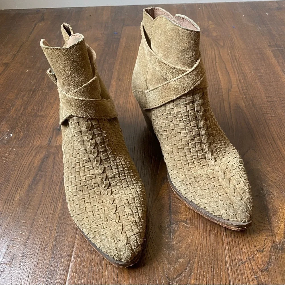 Free People Venture Woven Suede Ankle Buckle Boots SZ EU 36 US 5.5/6
